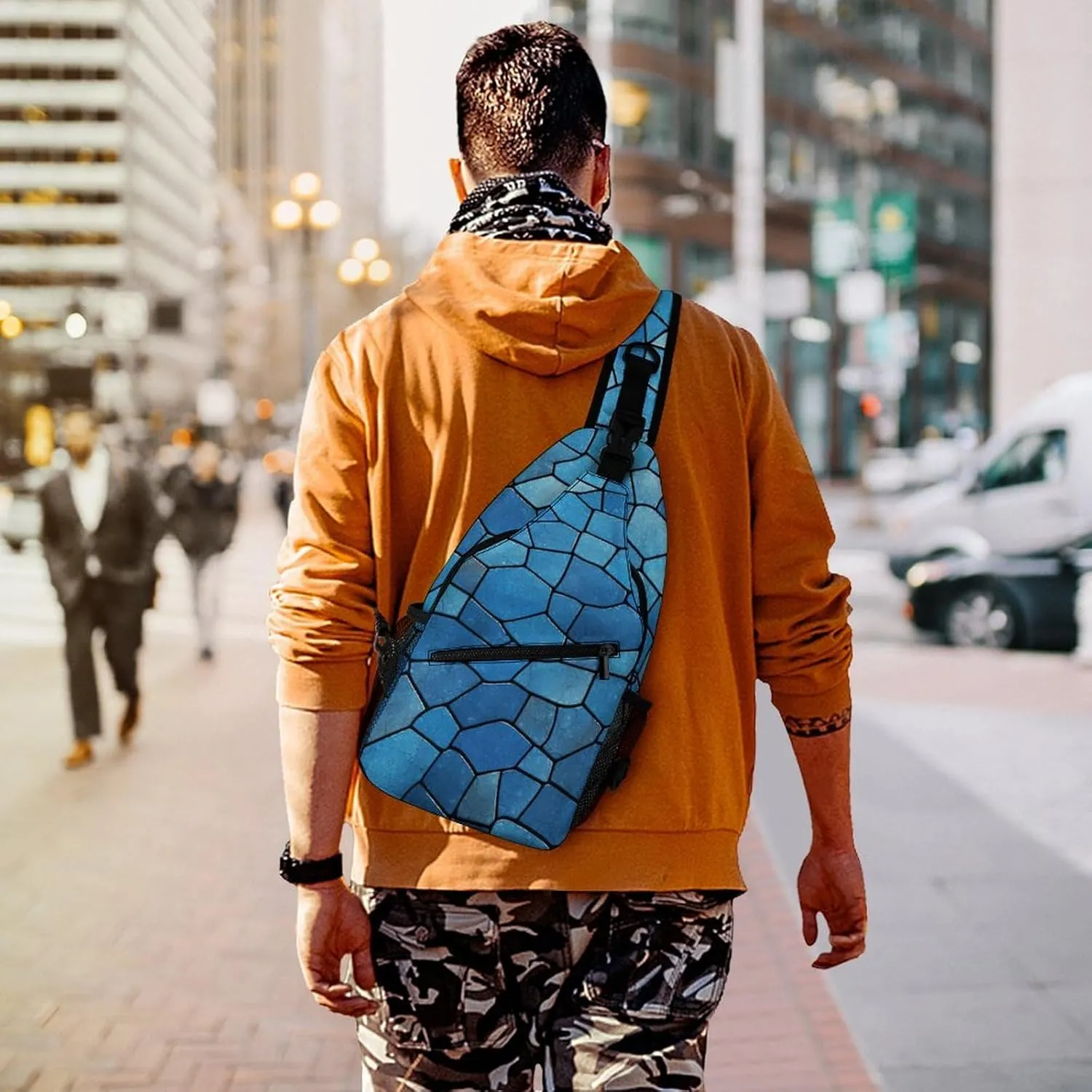 Blue Tile Pattern Sling Bag Crossbody Bags Cross Body Bag Fanny Packs Chest Bags Sling Purses for Travel