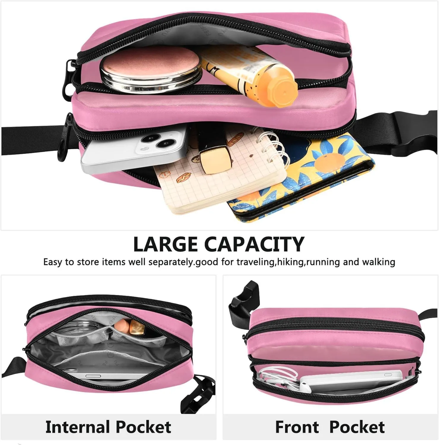 Blush Pink Hot Gradient Women Fanny Pack Belt Bags Hip Pack Waterproof Funny Cross Body Waist Purse