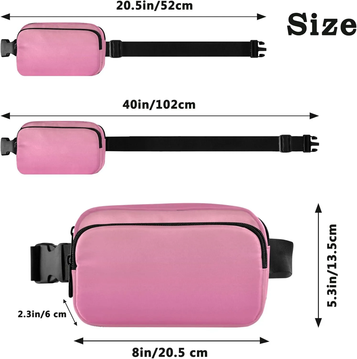Blush Pink Hot Gradient Women Fanny Pack Belt Bags Hip Pack Waterproof Funny Cross Body Waist Purse
