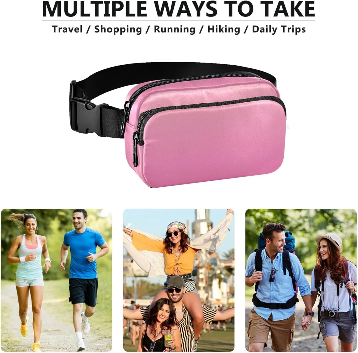 Blush Pink Hot Gradient Women Fanny Pack Belt Bags Hip Pack Waterproof Funny Cross Body Waist Purse