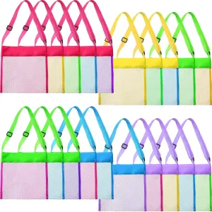 Boao 20 Packs Mesh Beach Bag Sand Toy 9.5 x 9 Inch Seashell Collecting Bag Outdoor Swimming Beach Accessories Gift for Boys and Girls(Colorful,Classic)