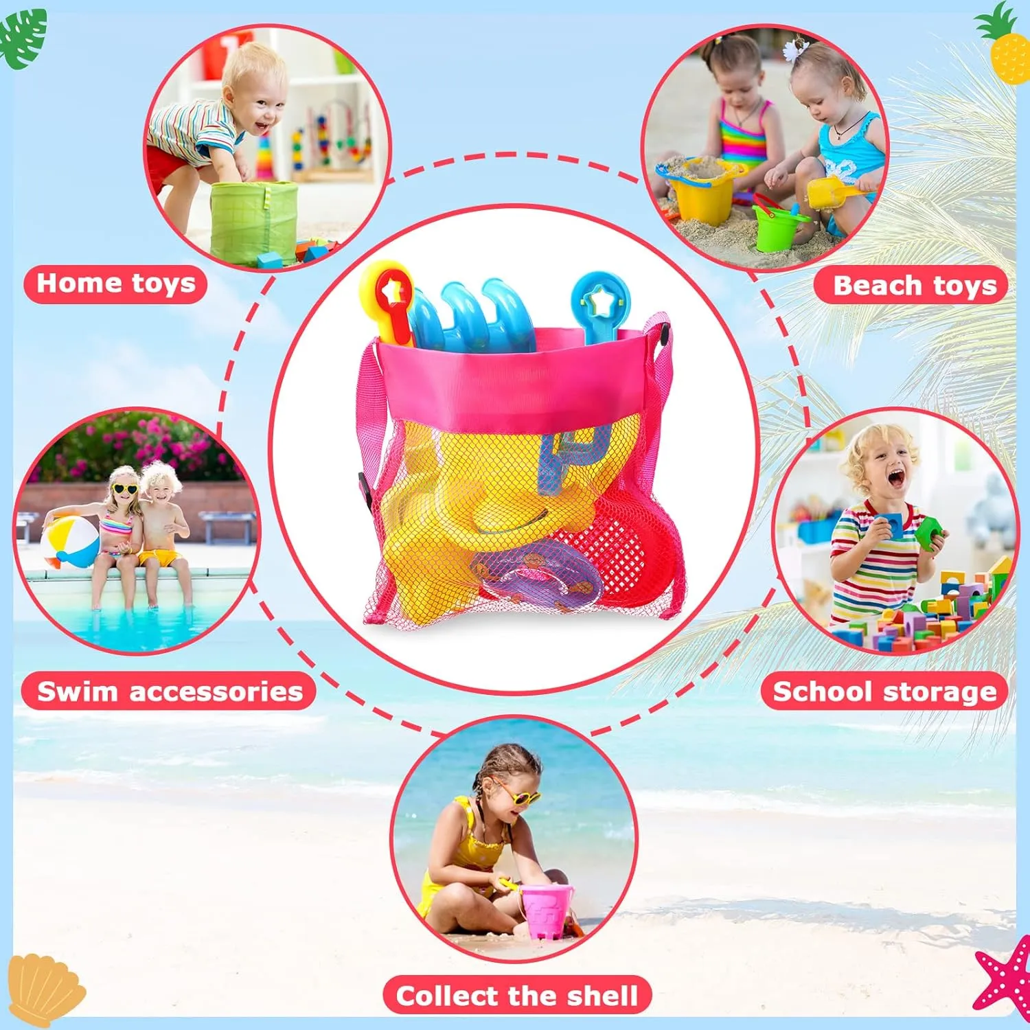 Boao 20 Packs Mesh Beach Bag Sand Toy 9.5 x 9 Inch Seashell Collecting Bag Outdoor Swimming Beach Accessories Gift for Boys and Girls(Colorful,Classic)
