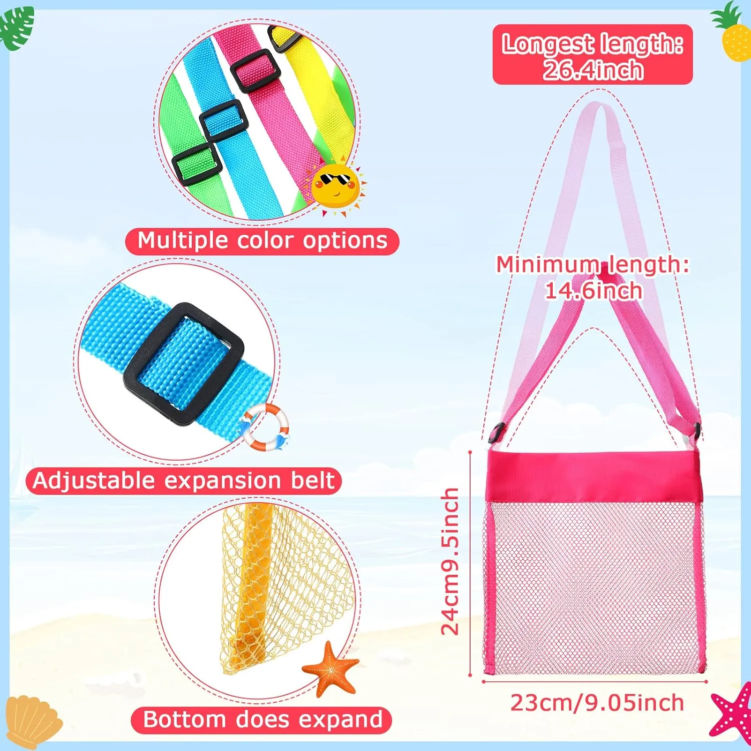 Boao 20 Packs Mesh Beach Bag Sand Toy 9.5 x 9 Inch Seashell Collecting Bag Outdoor Swimming Beach Accessories Gift for Boys and Girls(Colorful,Classic)