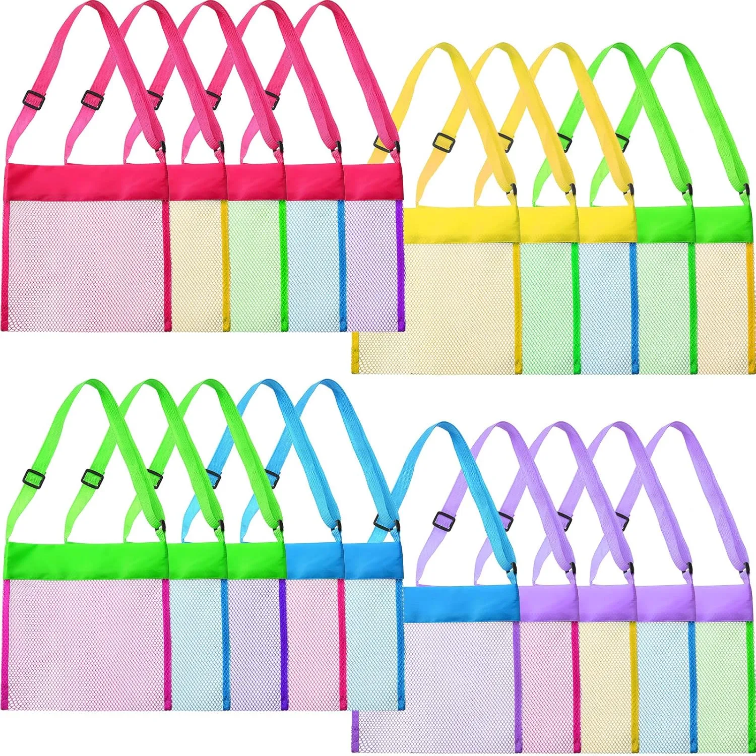 Boao 20 Packs Mesh Beach Bag Sand Toy 9.5 x 9 Inch Seashell Collecting Bag Outdoor Swimming Beach Accessories Gift for Boys and Girls(Colorful,Classic)