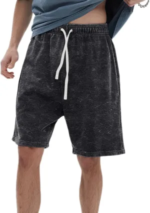 Bobeutou Mens Athletic Vintage Cotton Shorts Drawstring Summer Beach Elastic Waist Streetwear Baggy Gym Shorts with Pockets