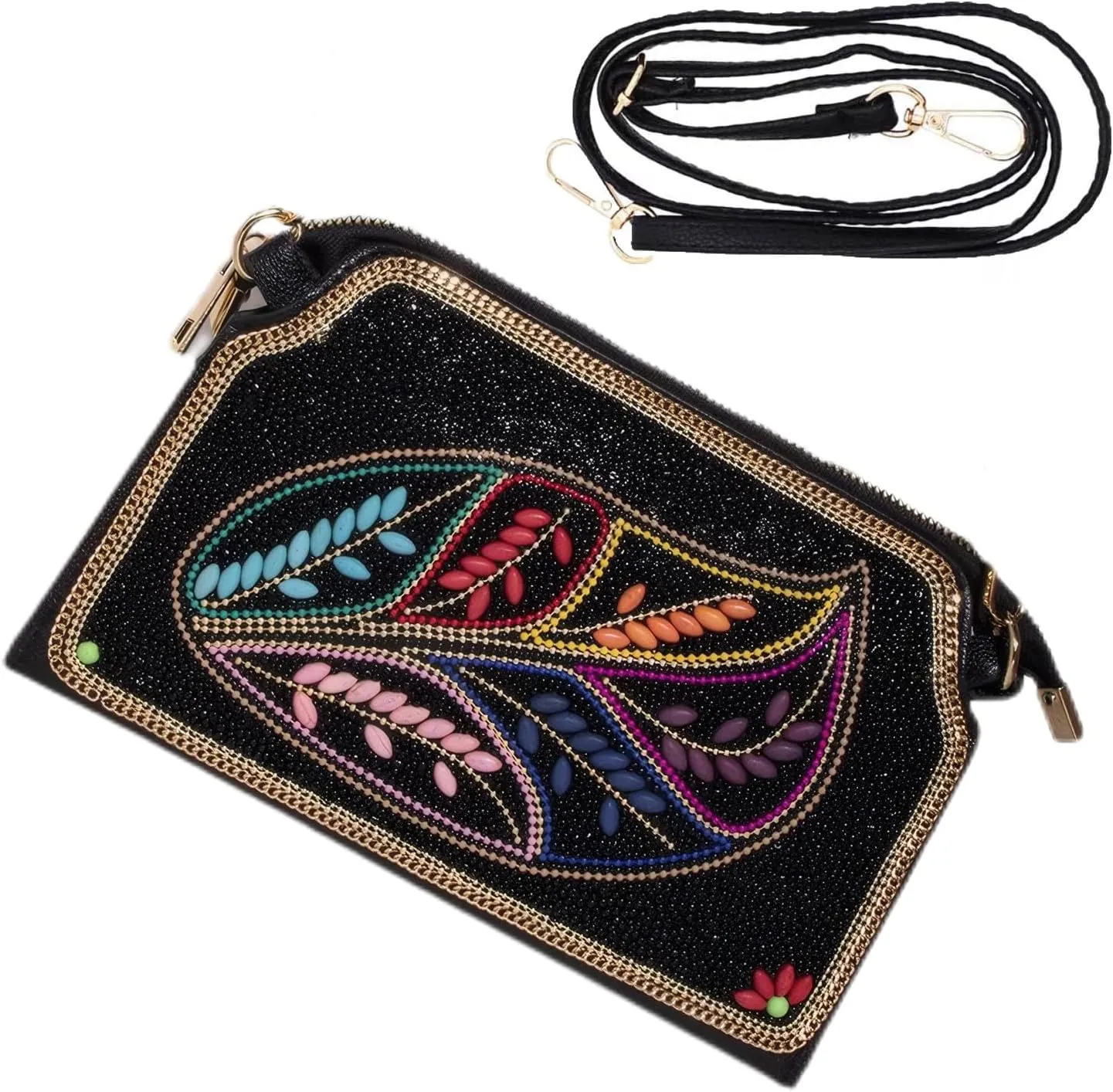 Boho Style Beaded Crossbody Bag for Women, Small Shoulder Bag, Beaded design Cell Phone Wallet Purse, Adjustable Strap