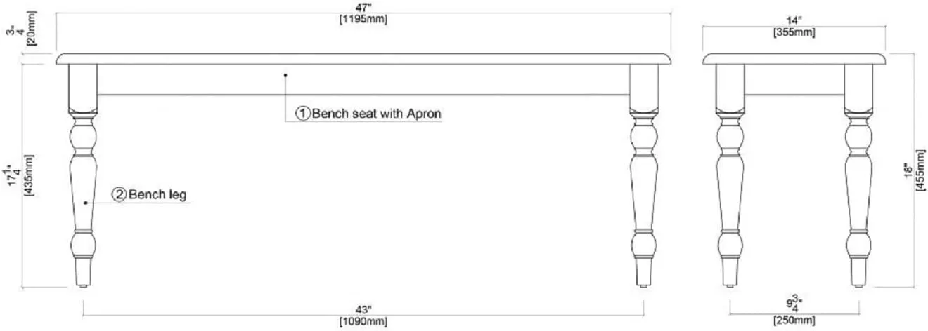 Boraam Farmhouse Bench, White/Natural 14 x 48 x 18