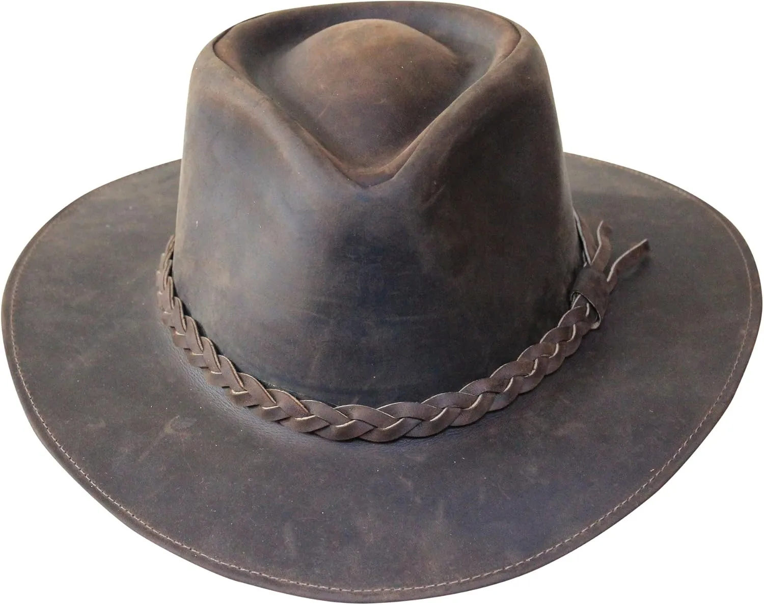 Borges & Scott Premium Leather Fedora - Wide Brim Hat Leather - Water Resistant