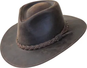 Borges & Scott Premium Leather Fedora - Wide Brim Hat Leather - Water Resistant