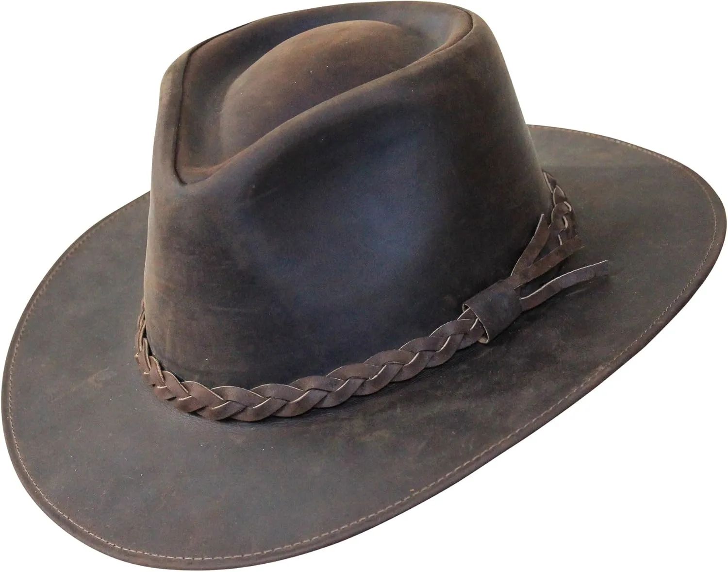 Borges & Scott Premium Leather Fedora - Wide Brim Hat Leather - Water Resistant