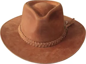 Borges & Scott Premium Leather Fedora - Wide Brim Hat Leather - Water Resistant