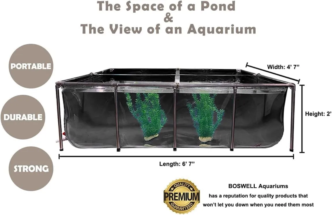 BOSWELL Aquarium Pool Pond,Fish Ponds for Outside with Transparent Clear Viewing Panel,500 Gallon Water Tank,PVC Canvas Above Ground Pond,Indoor/Outdoor Pond for Koi,Goldfish