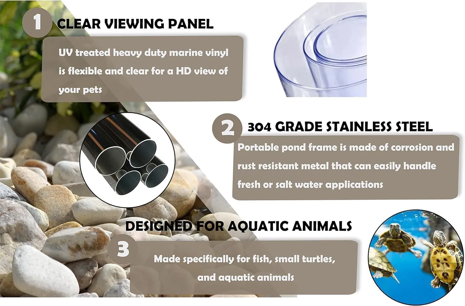 BOSWELL Aquarium Pool Pond,Fish Ponds for Outside with Transparent Clear Viewing Panel,500 Gallon Water Tank,PVC Canvas Above Ground Pond,Indoor/Outdoor Pond for Koi,Goldfish