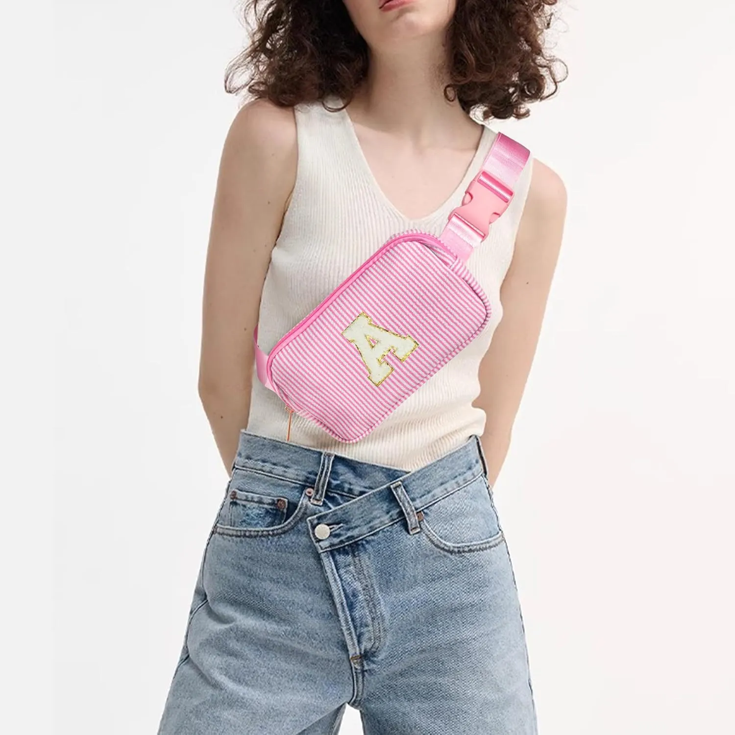 Boulder Bee Belt Bag with Initial Letter, Stylish Fanny Pack for Teenager Girls, Cute Trendy Stuff, Crossbody Bags, Birthday Gifts Bag, Christmas Gift(Pink, Letter E)