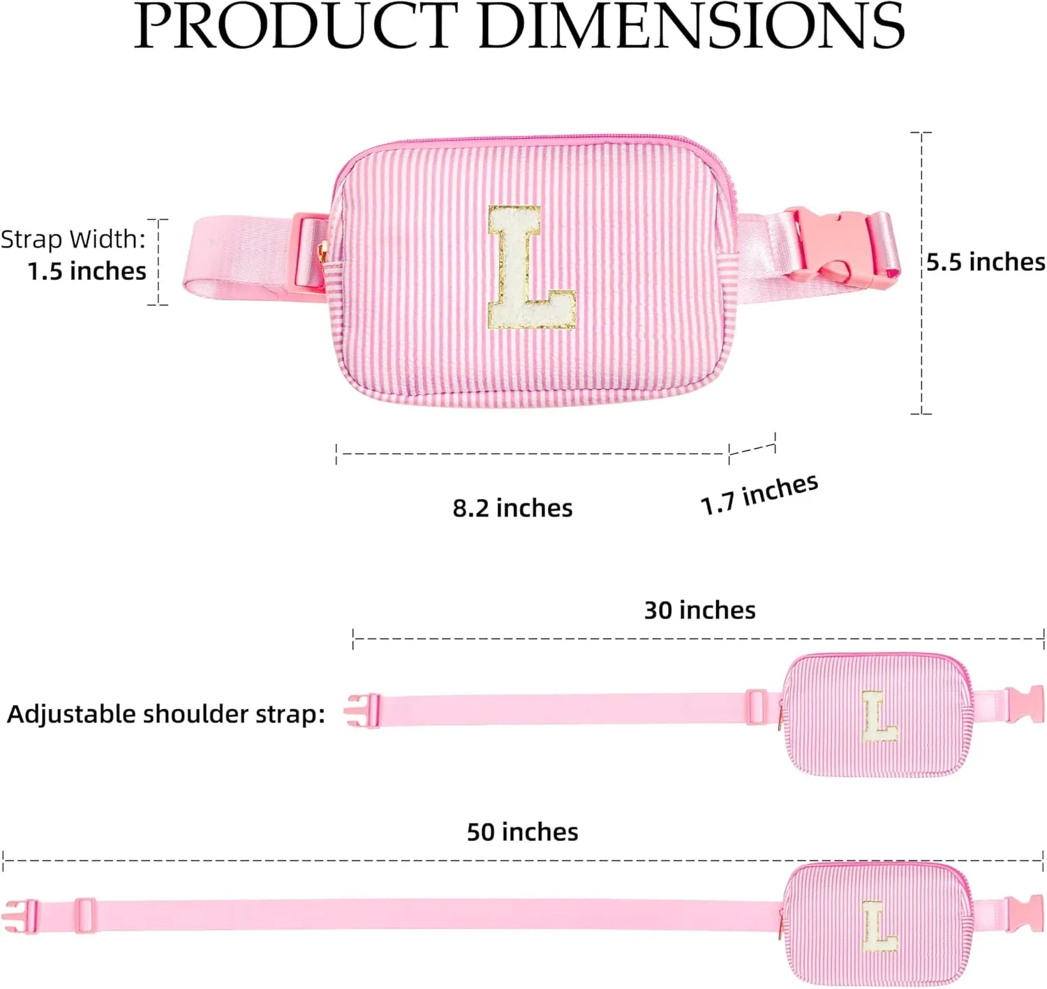 Boulder Bee Belt Bag with Initial Letter, Stylish Fanny Pack for Teenager Girls, Cute Trendy Stuff, Crossbody Bags, Birthday Gifts Bag, Christmas Gift(Pink, Letter E)