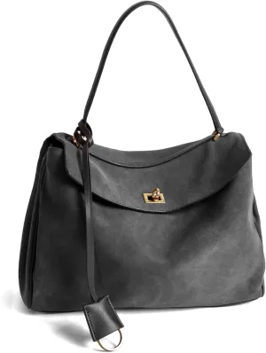 BOYATU Leather Suede Tote Bag for Women: Genuine Leather Shoulder Handbag - Large Suede Purse Satchel Bag