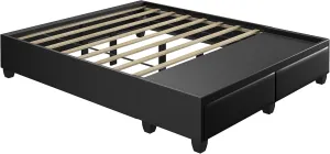 Boyd Sleep Parma Uplift Platform Bed Frame with Two Drawers and Durable Mattress Foundation No Box Spring Required: Faux Leather, Black, Queen