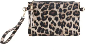 Boyhood Makeup Bags PU Leather Cosmetic Pouch Zipper Wristlet Wallets Portable Purse with Detachable Chain Travel Organizer for Women Girls Gifts (Brown Leopard Print)
