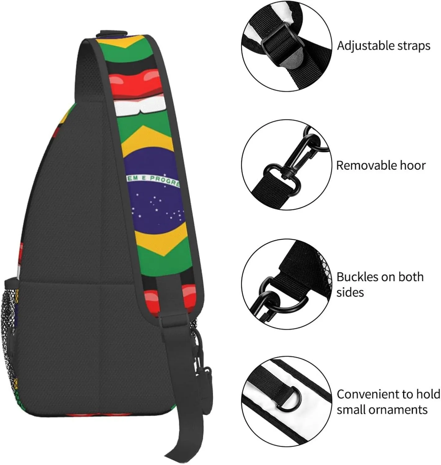Brazil Brazilian Flag Tongue Pride Chest Sling Bag Crossbody Shoulder Backpack Bag Gym Cycling Daypack Travel Hiking Cross Bag