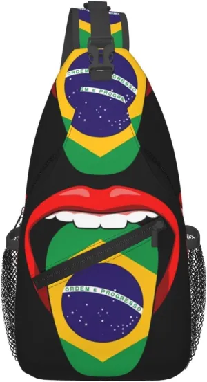 Brazil Brazilian Flag Tongue Pride Chest Sling Bag Crossbody Shoulder Backpack Bag Gym Cycling Daypack Travel Hiking Cross Bag
