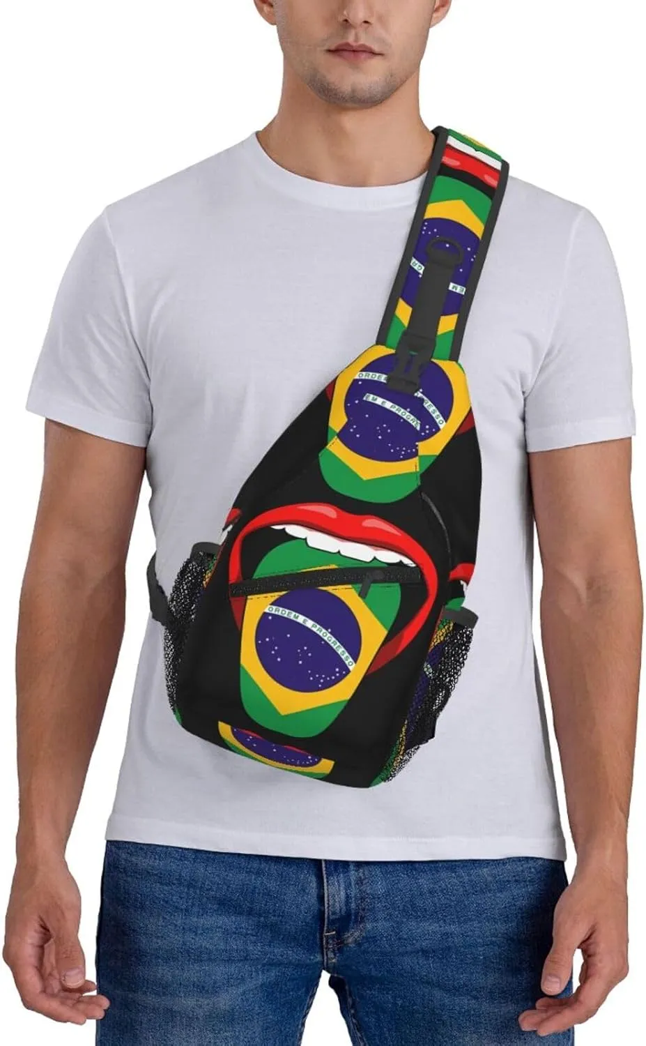 Brazil Brazilian Flag Tongue Pride Chest Sling Bag Crossbody Shoulder Backpack Bag Gym Cycling Daypack Travel Hiking Cross Bag