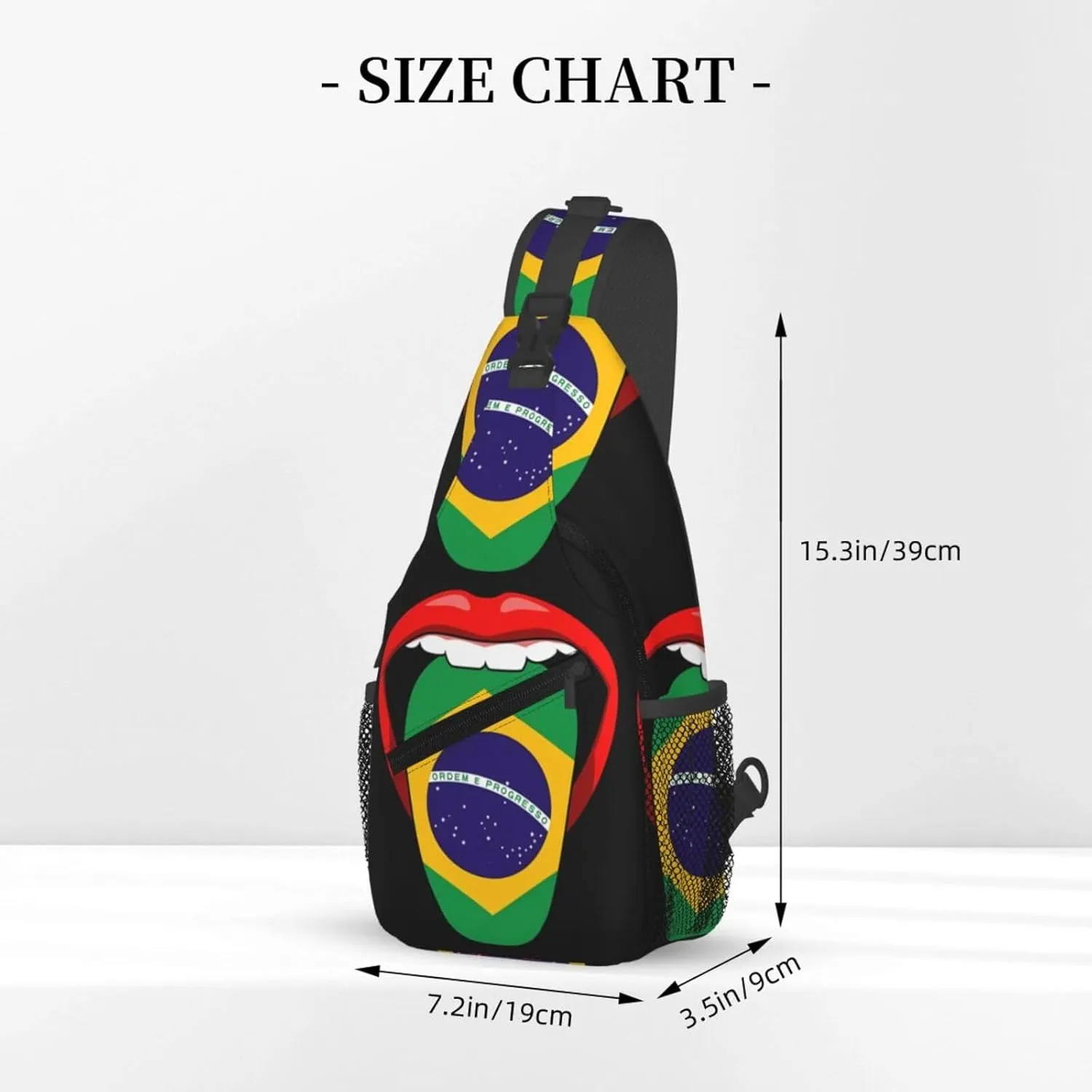 Brazil Brazilian Flag Tongue Pride Chest Sling Bag Crossbody Shoulder Backpack Bag Gym Cycling Daypack Travel Hiking Cross Bag