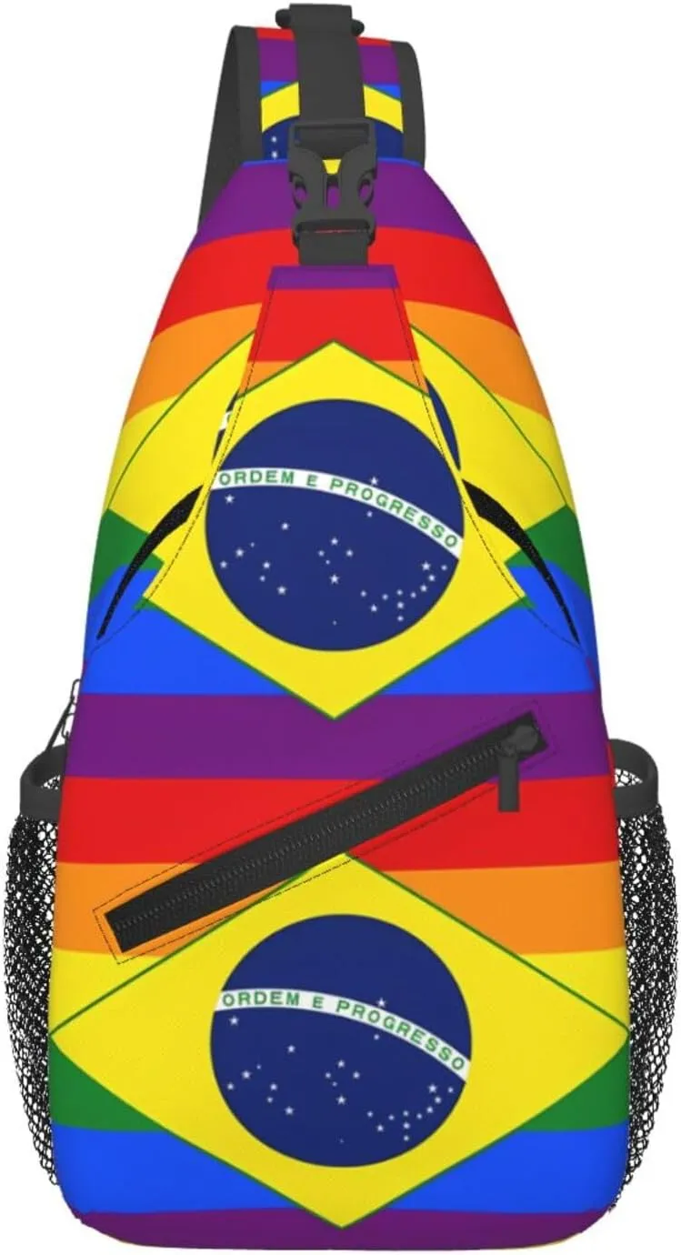 Brazil Gay Pride Rainbow Flag Chest Sling Bag Crossbody Shoulder Backpack Bag Gym Cycling Daypack Travel Hiking Cross Bag