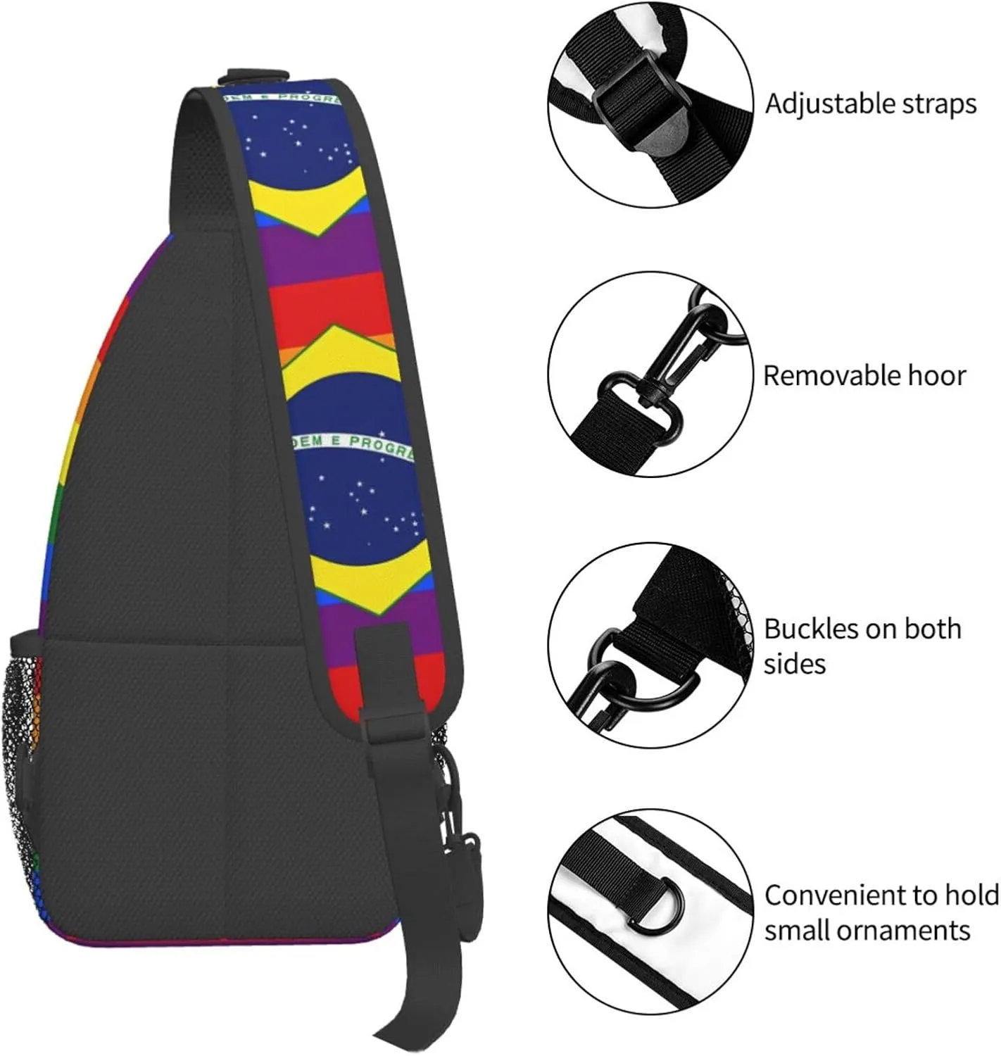 Brazil Gay Pride Rainbow Flag Chest Sling Bag Crossbody Shoulder Backpack Bag Gym Cycling Daypack Travel Hiking Cross Bag