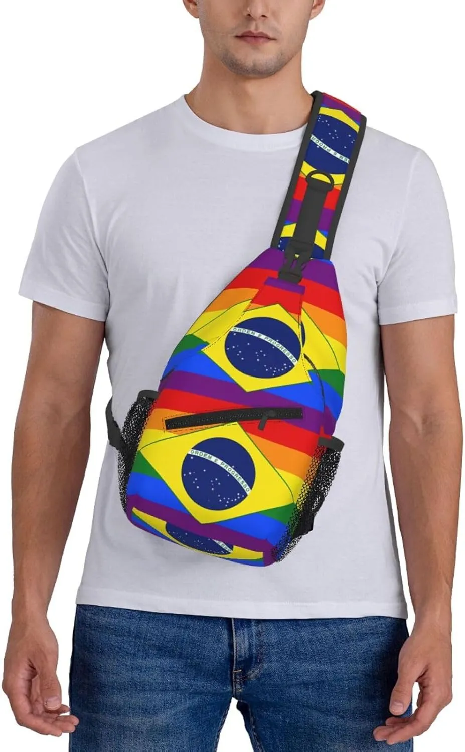 Brazil Gay Pride Rainbow Flag Chest Sling Bag Crossbody Shoulder Backpack Bag Gym Cycling Daypack Travel Hiking Cross Bag