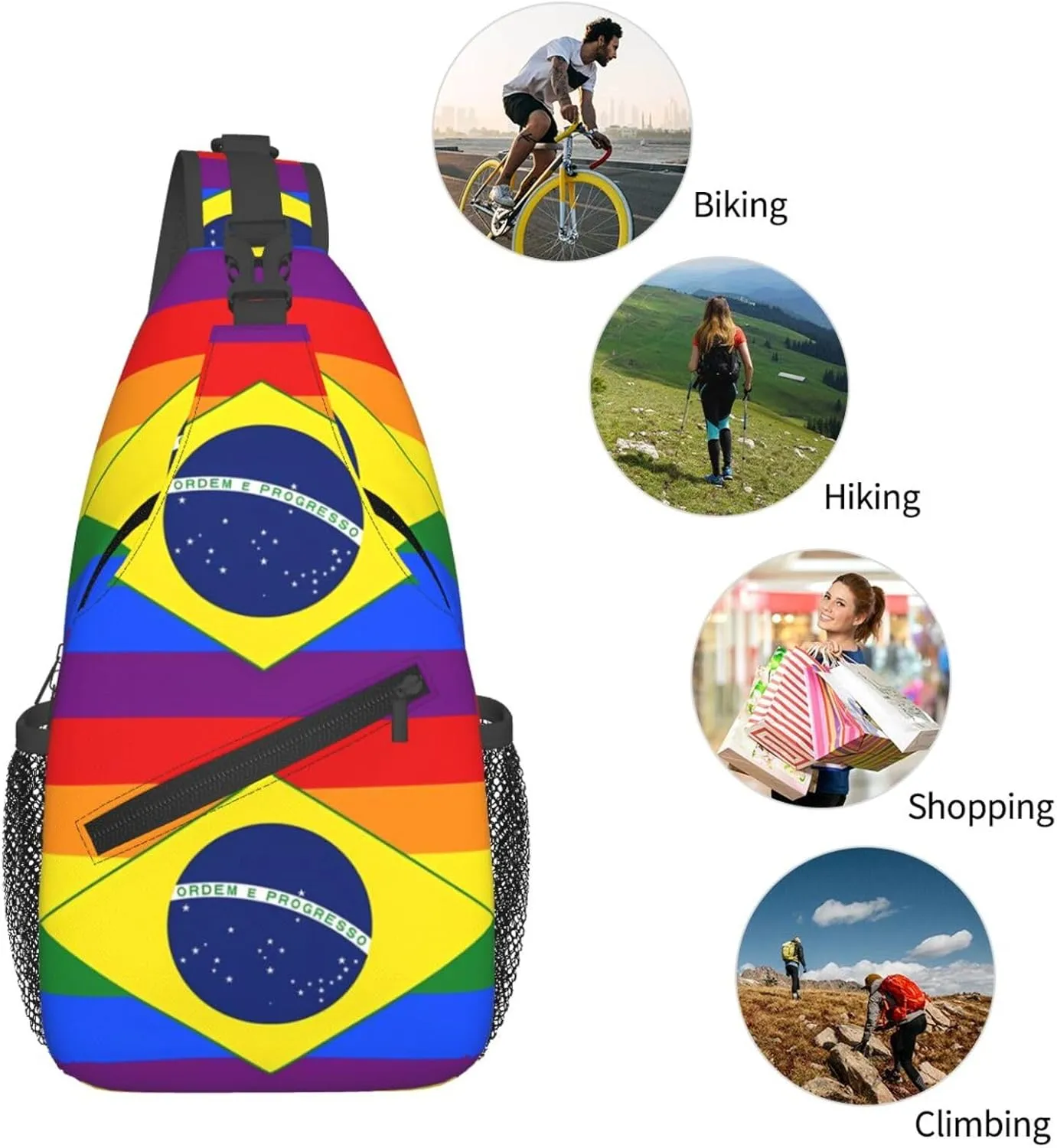 Brazil Gay Pride Rainbow Flag Chest Sling Bag Crossbody Shoulder Backpack Bag Gym Cycling Daypack Travel Hiking Cross Bag