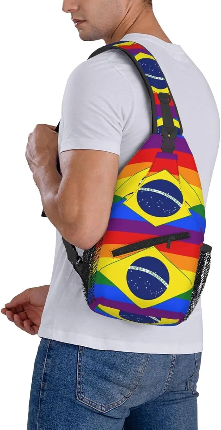 Brazil Gay Pride Rainbow Flag Chest Sling Bag Crossbody Shoulder Backpack Bag Gym Cycling Daypack Travel Hiking Cross Bag