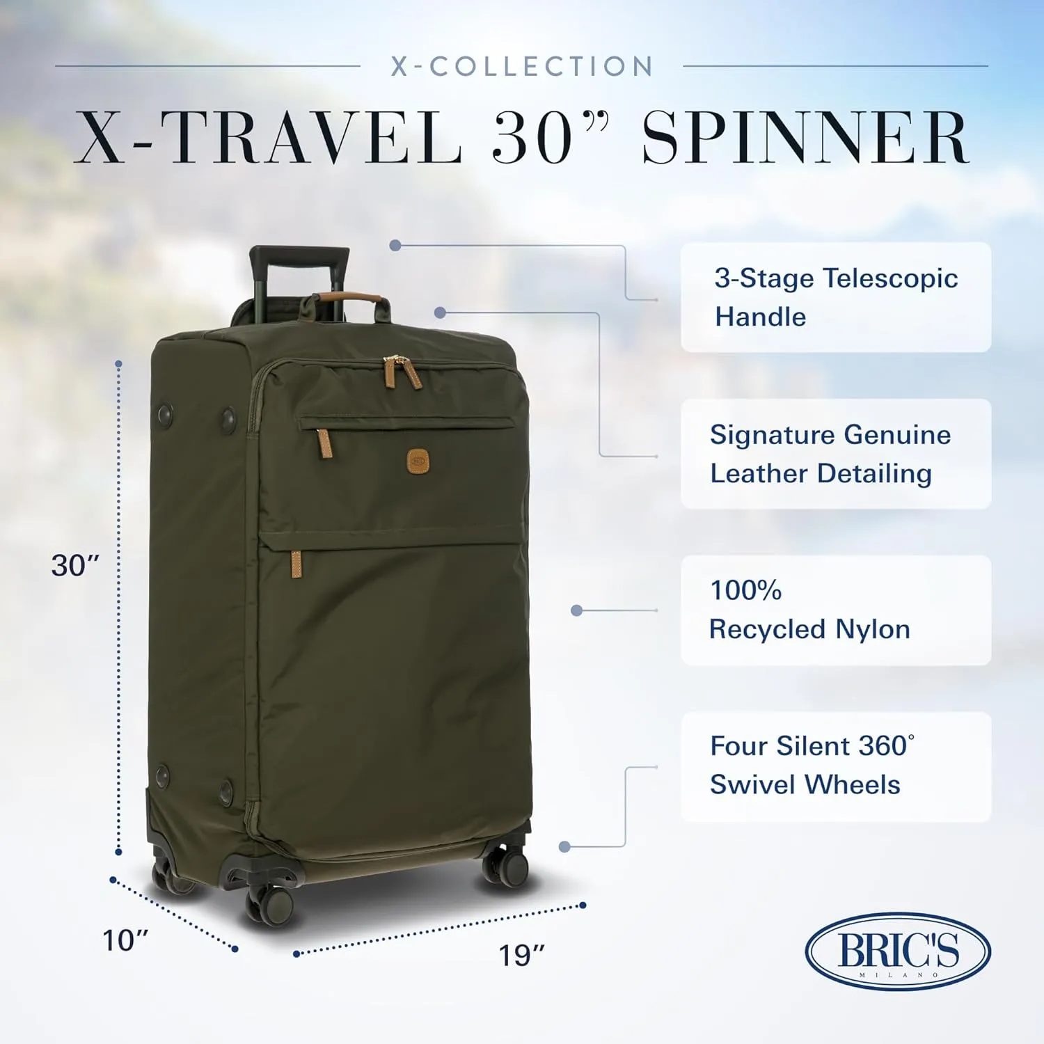 Bric's X-Bag Large Spinner with Frame - 30 Inch - Suitcases with Wheels - Checked Luggage - Olive