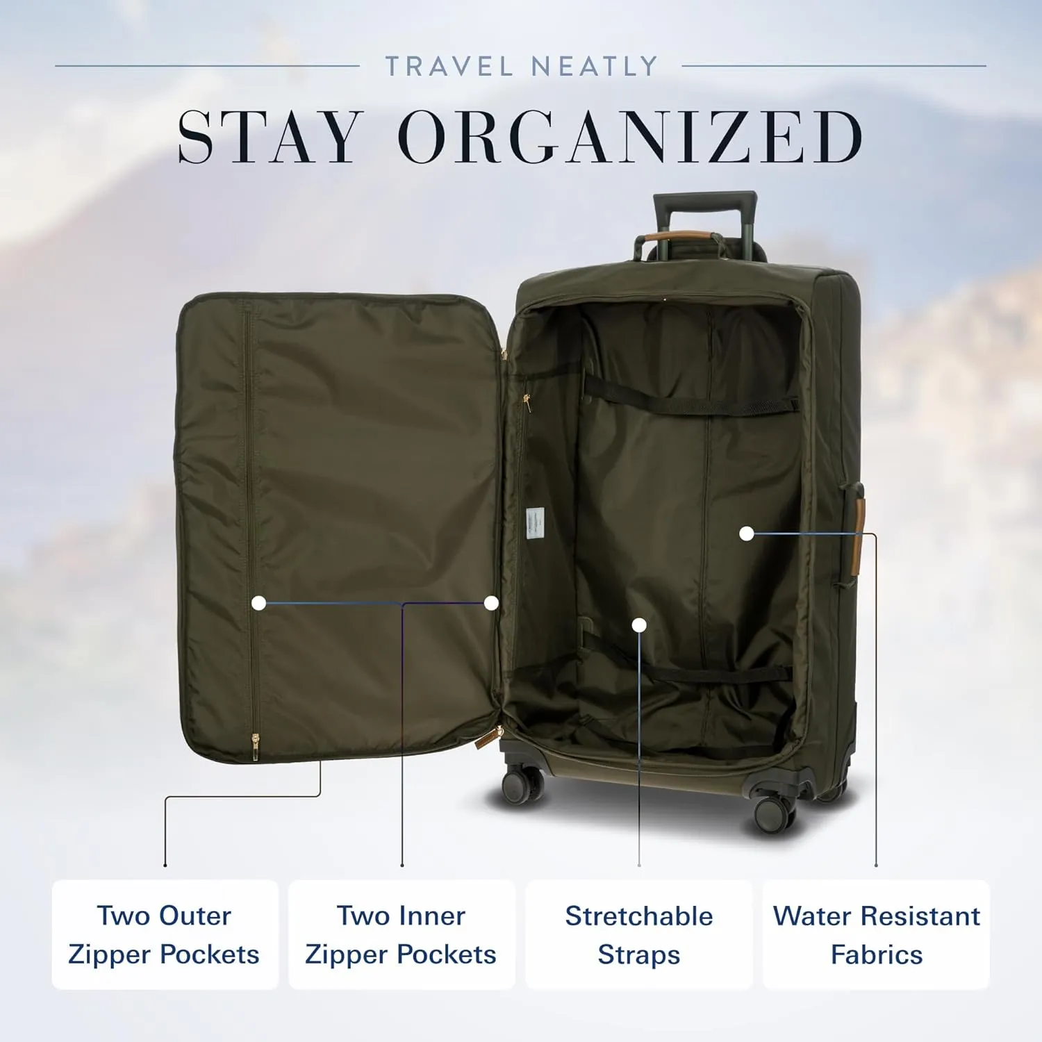 Bric's X-Bag Large Spinner with Frame - 30 Inch - Suitcases with Wheels - Checked Luggage - Olive