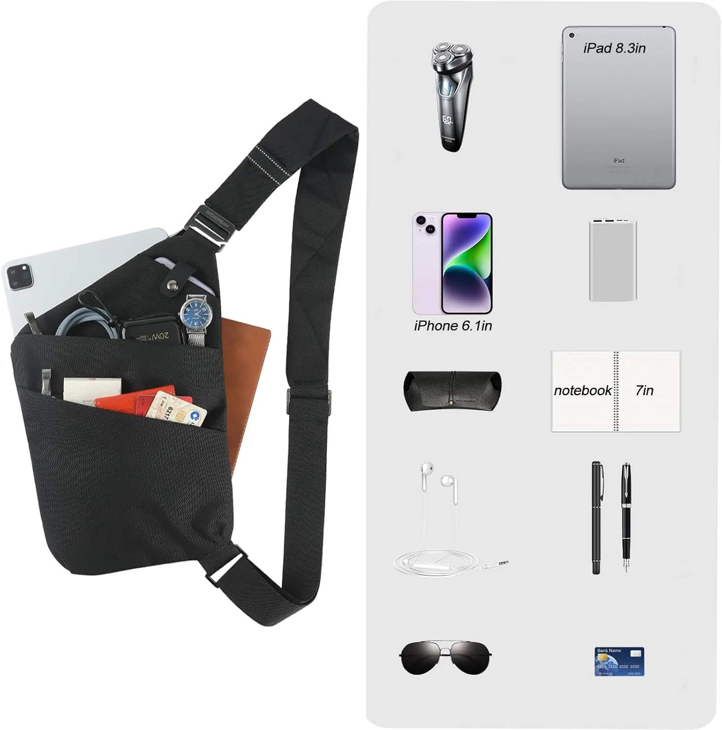 BROADREAM Anti Theft Crossbody Bag for Men Women - Slim Sling Bag Crossbody Shoulder Bag for Travel Hiking Sport Casual