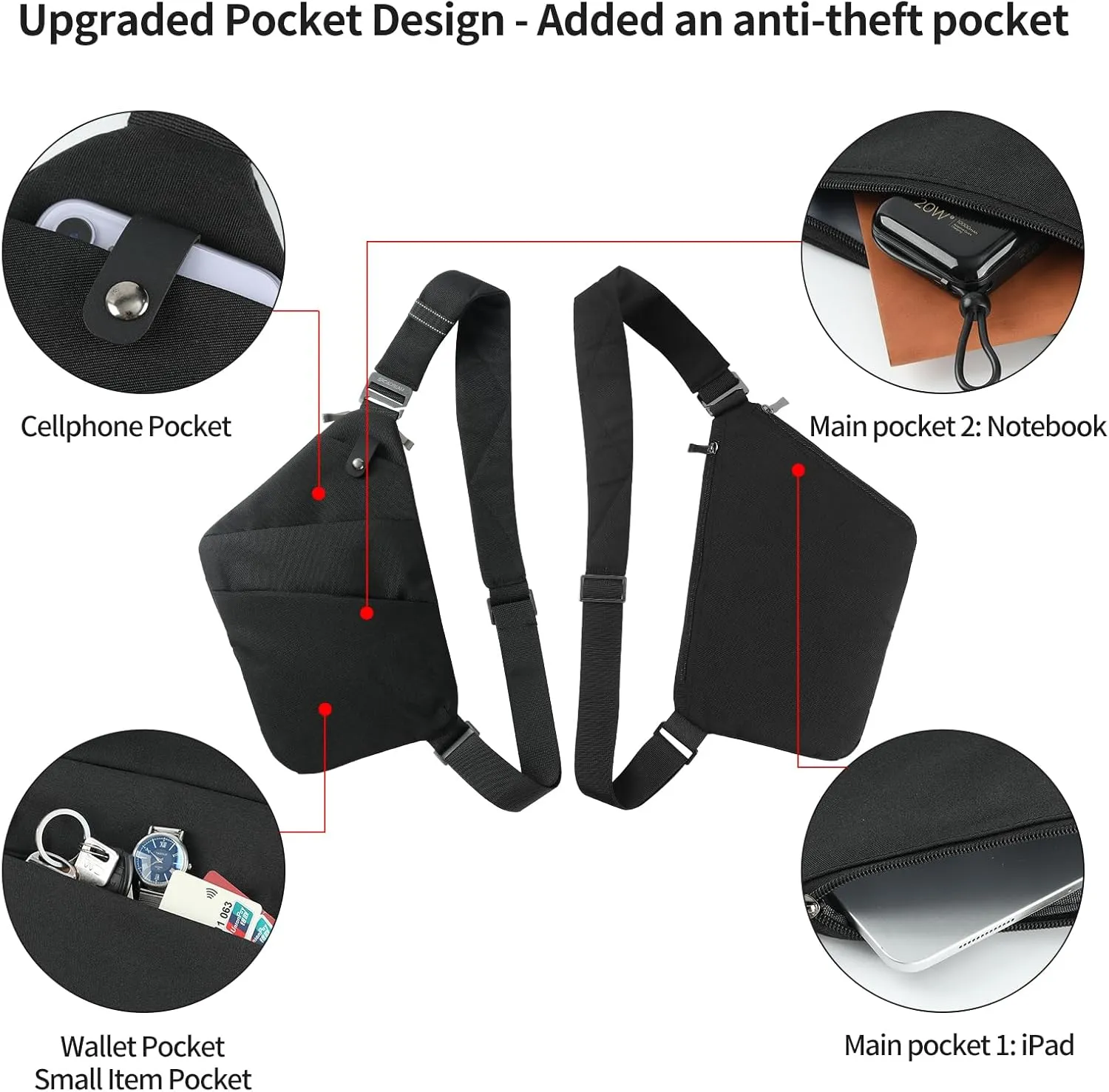 BROADREAM Anti Theft Crossbody Bag for Men Women - Slim Sling Bag Crossbody Shoulder Bag for Travel Hiking Sport Casual