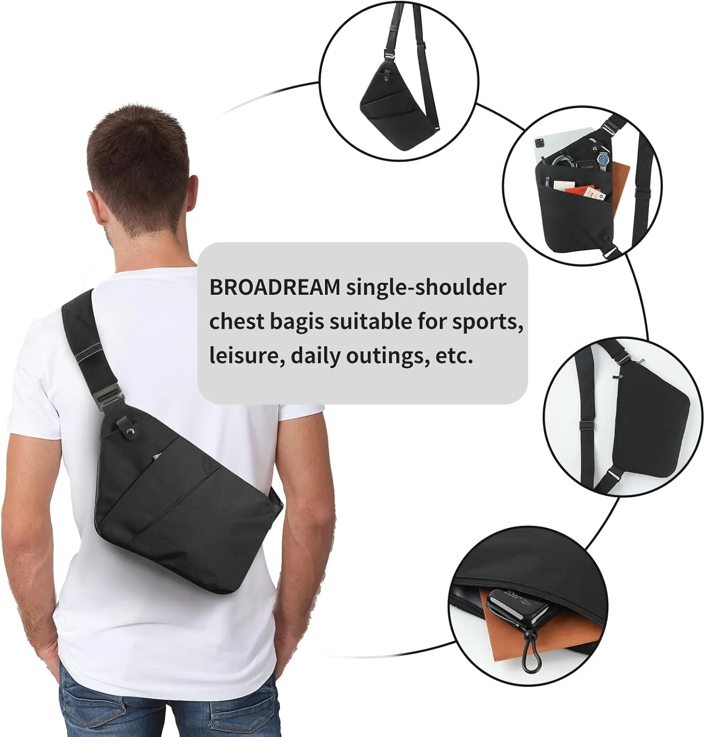 BROADREAM Anti Theft Crossbody Bag for Men Women - Slim Sling Bag Crossbody Shoulder Bag for Travel Hiking Sport Casual