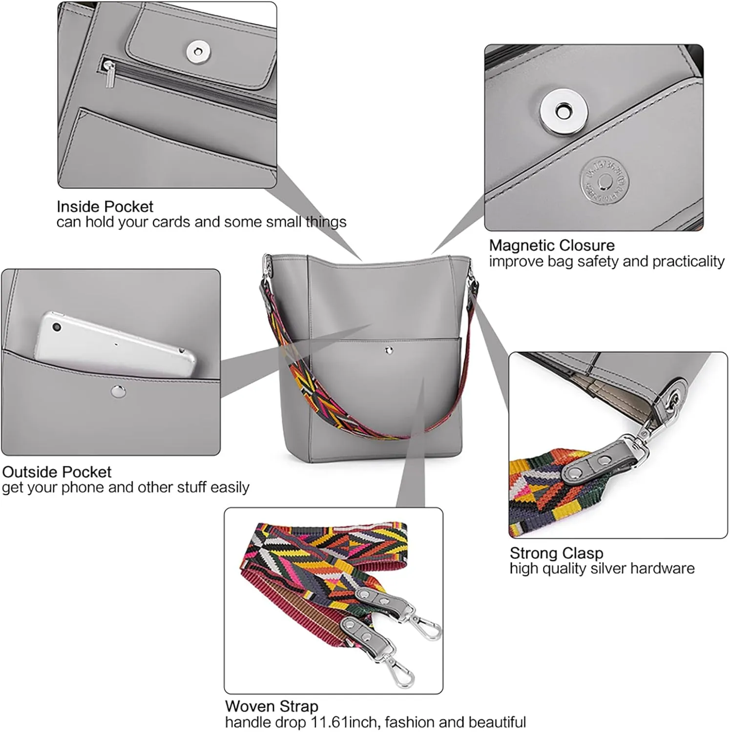 BROMEN Women Purses and Handbags Leather Hobo Bags Designer Shoulder Bucket Crossbody Purse