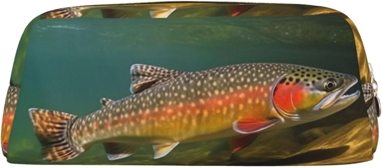 Brook Trout Fly Fishing Makeup Bag Travel Cosmetic Bag for Women Men Pencil Case Zipper Toiletry Bag Purse