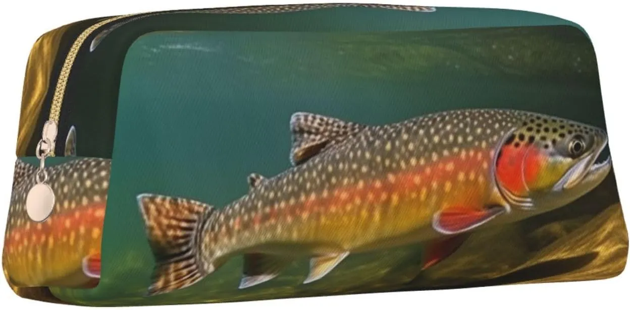 Brook Trout Fly Fishing Makeup Bag Travel Cosmetic Bag for Women Men Pencil Case Zipper Toiletry Bag Purse