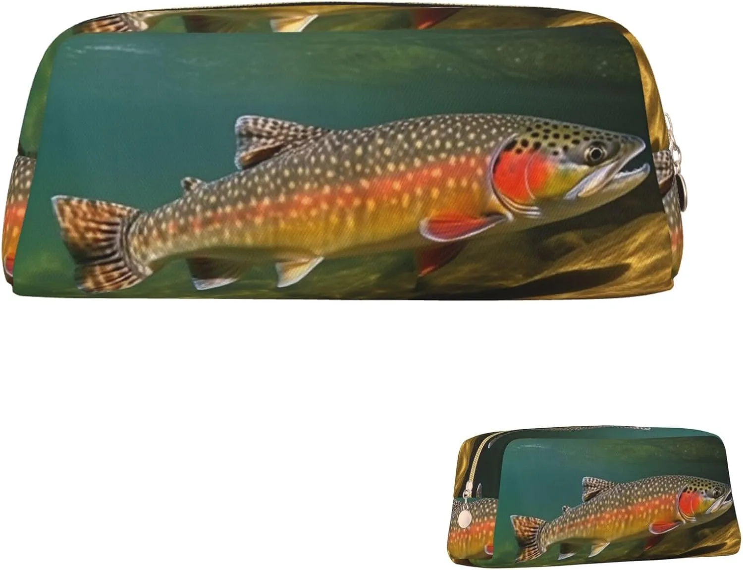 Brook Trout Fly Fishing Makeup Bag Travel Cosmetic Bag for Women Men Pencil Case Zipper Toiletry Bag Purse