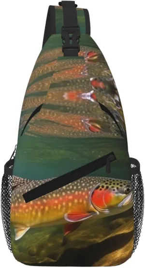 Brook Trout Fly Fishing Sling Bag For Women Men Travel Hiking Backpack Crossbody Shoulder Chest Bags Casual Daypack