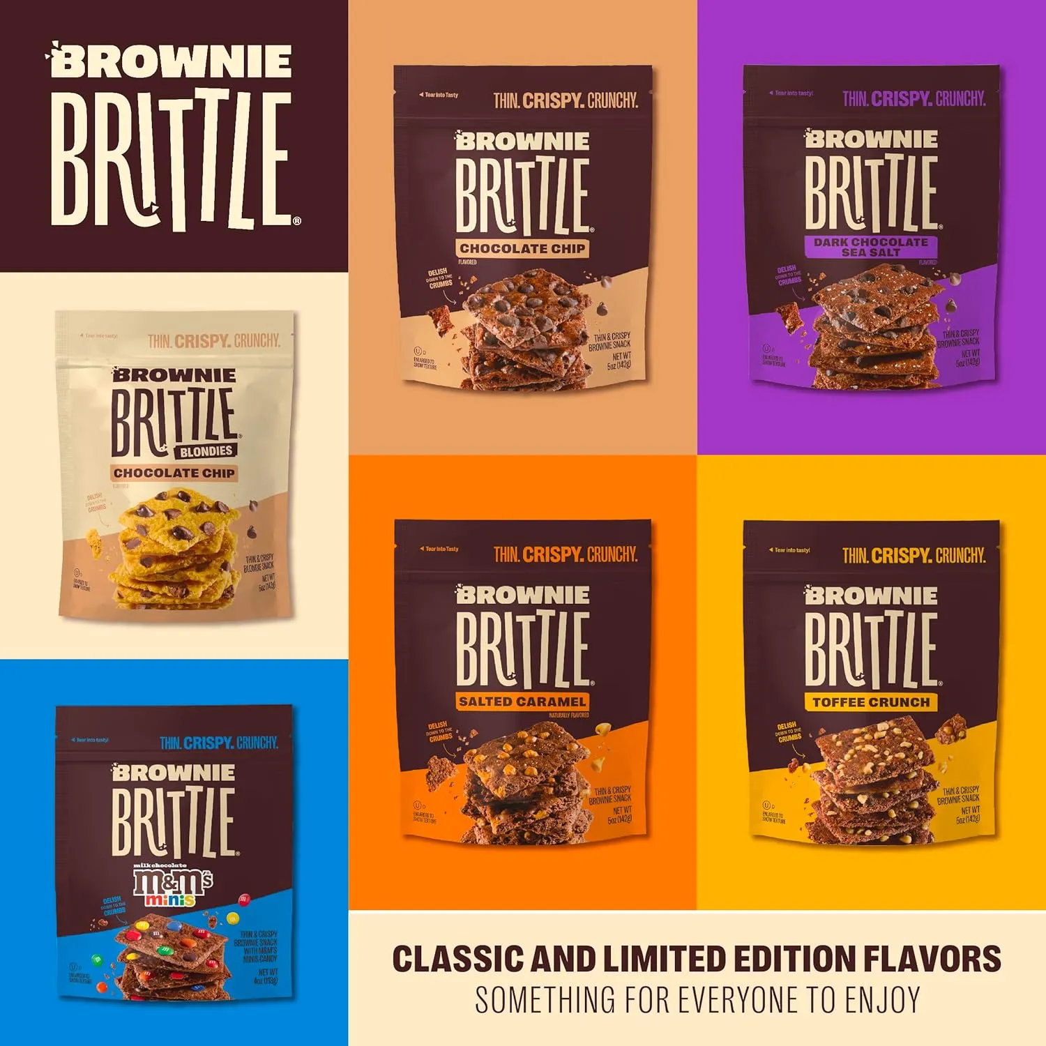Brownie Brittle – Salted Caramel Thin and Crispy Sweet Snacks (Pack of 6, 5 oz), Rich Gourmet Brownie Bites Dessert