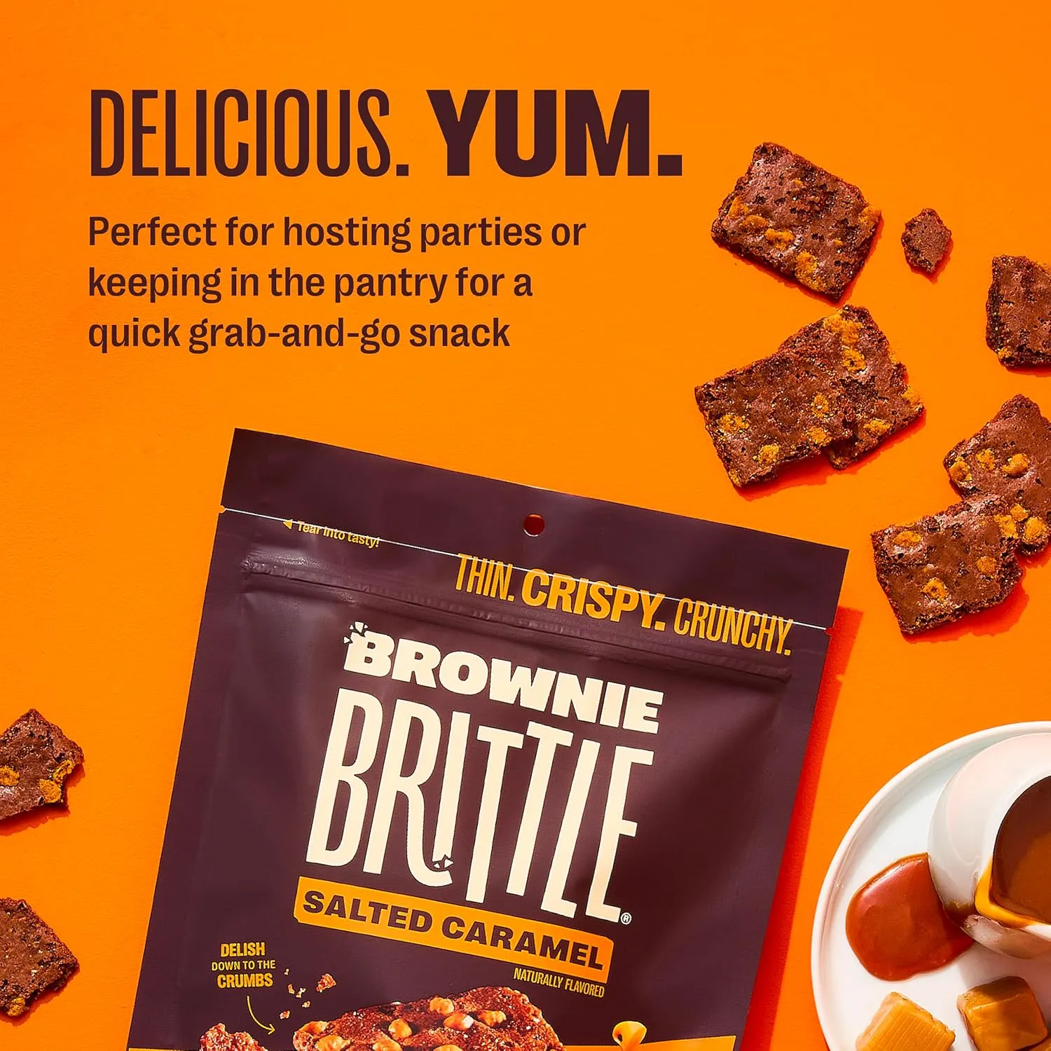 Brownie Brittle – Salted Caramel Thin and Crispy Sweet Snacks (Pack of 6, 5 oz), Rich Gourmet Brownie Bites Dessert