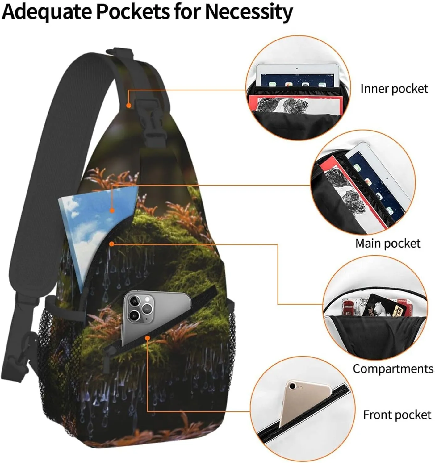 Bryophytes Sling Bag Backpack For Men Cross Chest Bag Crossbody Shoulder Bag Travel Hiking Daypack