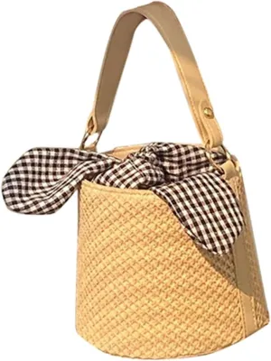 Bucket Bag Clutches for Women Womens Wallets Basket with Handle Summer Bag Women Holiday Handbag Woven Bag Purses for Women Tote Girl Holiday Bag Messenger Straw Outdoor Bag Miss