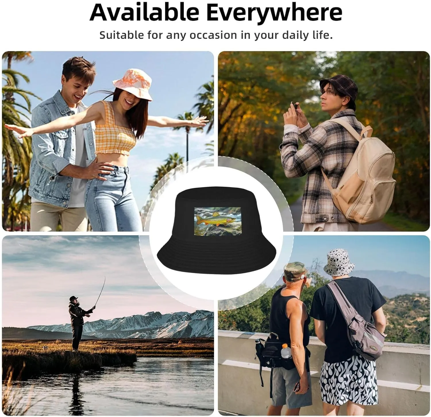 Bucket Hat for Women Men Cotton Sun Hats Cats with Yellow Eyes Hat Beach Fisherman Hat Summer for Protection