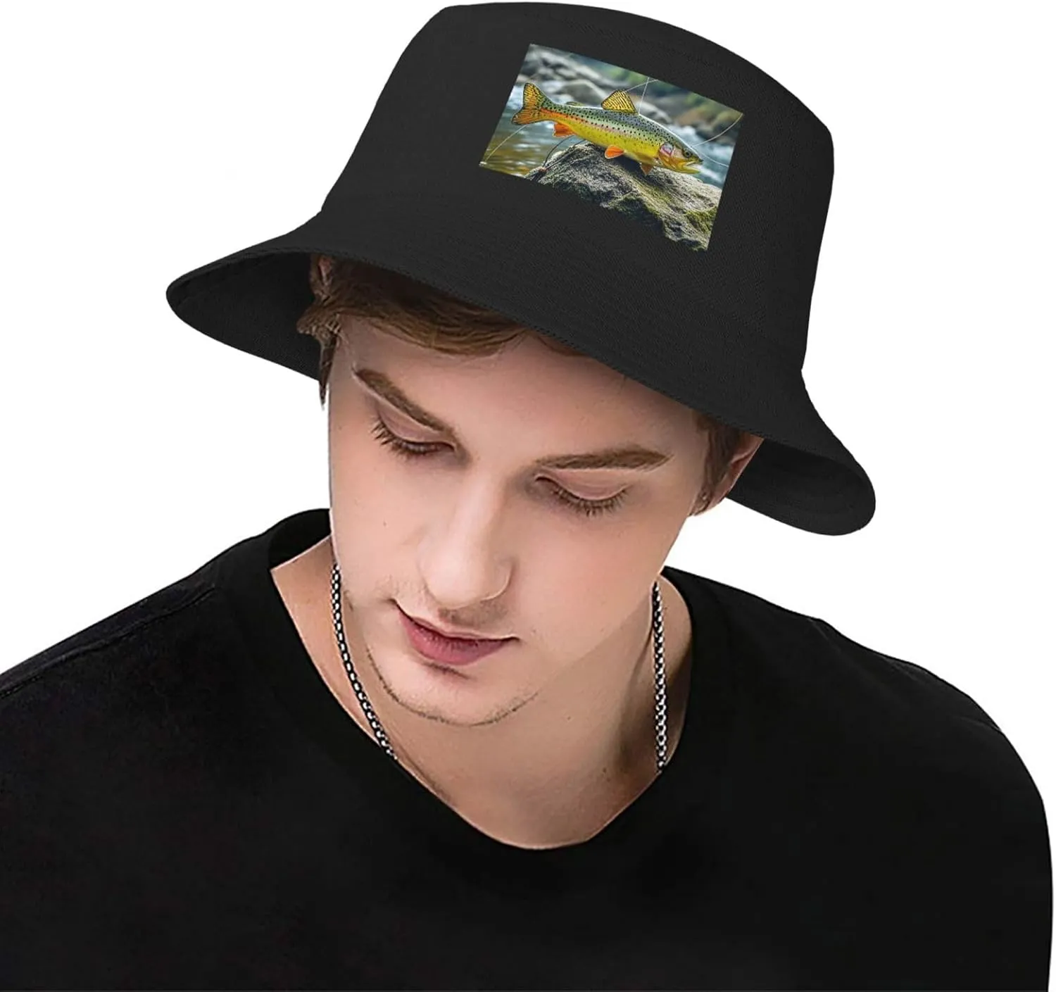 Bucket Hat for Women Men Cotton Sun Hats Cats with Yellow Eyes Hat Beach Fisherman Hat Summer for Protection