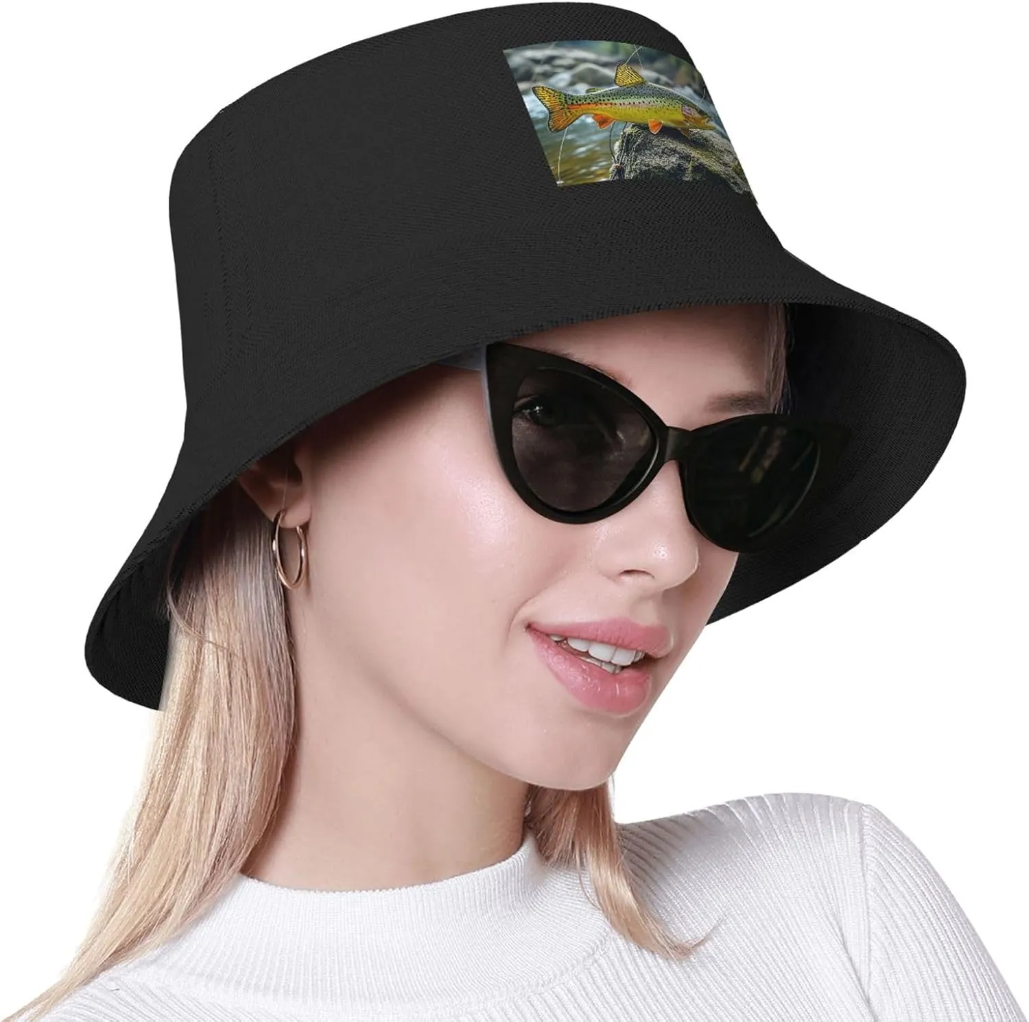 Bucket Hat for Women Men Cotton Sun Hats Cats with Yellow Eyes Hat Beach Fisherman Hat Summer for Protection