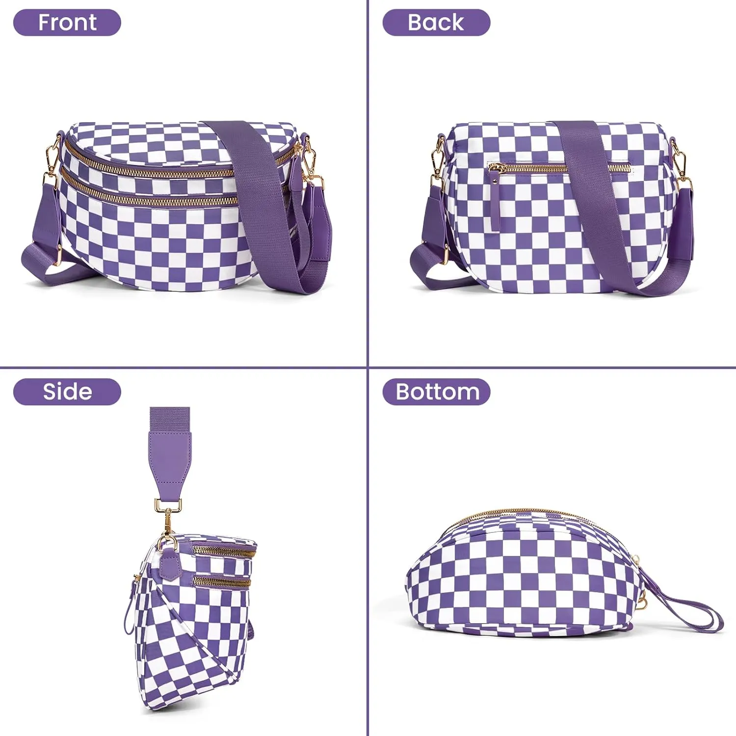 Bum Bags for Women Crossbody,Nylon Checkered Crossbody Bag Black and White Checkered Purse Oversized Slouchy Belt Bag
