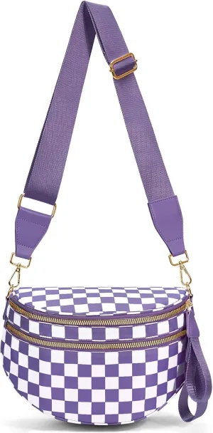 Bum Bags for Women Crossbody,Nylon Checkered Crossbody Bag Black and White Checkered Purse Oversized Slouchy Belt Bag